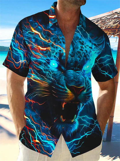 Button up shirt for men, Hawaiian shirt, strawberry short sleeved button up shirt, summer beach shirt, men&