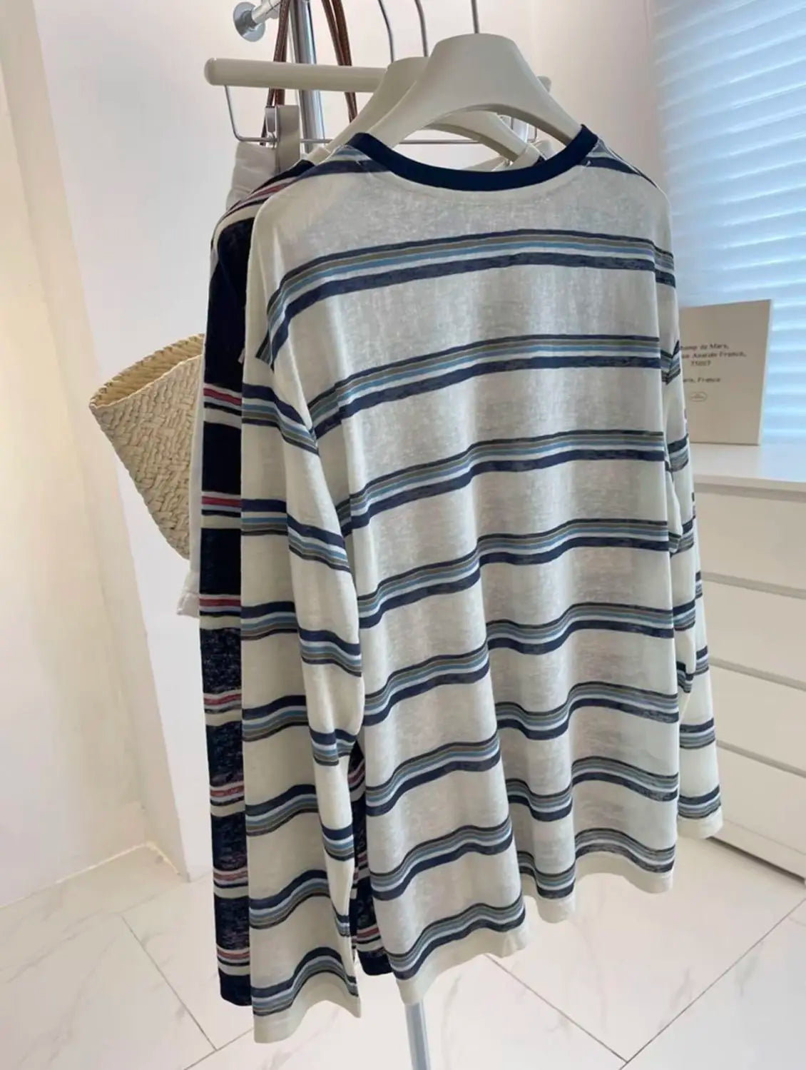 Women Clothes Spring Autumn Fashion Simplicity All-match Striped Color Blocking O-neck Ladies Appear Thin Lazy Wind Long Sleeve