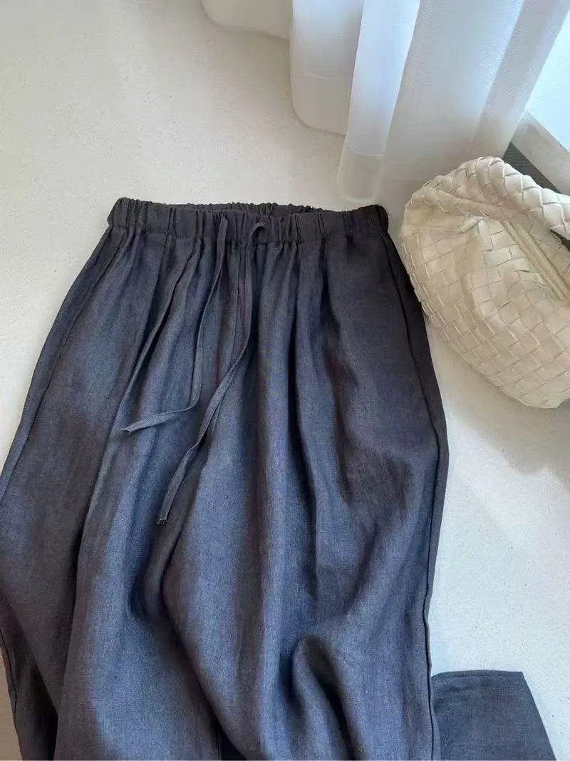 Summer High Waist Linen Pants Women Men Fashion Boho Wide Leg Palazzo Trousers Brown Casual Loose Beach Drag Pants