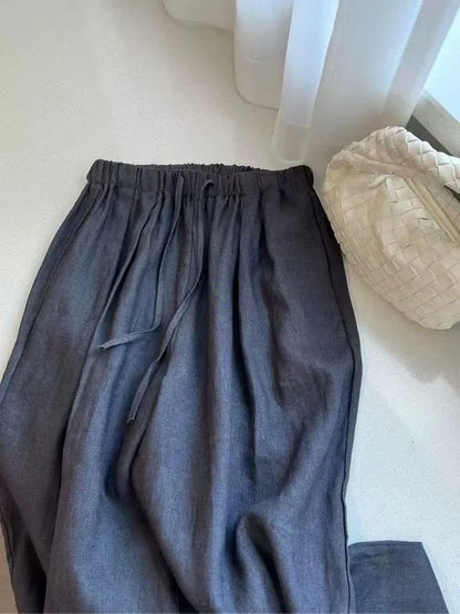 Summer High Waist Linen Pants Women Men Fashion Boho Wide Leg Palazzo Trousers Brown Casual Loose Beach Drag Pants