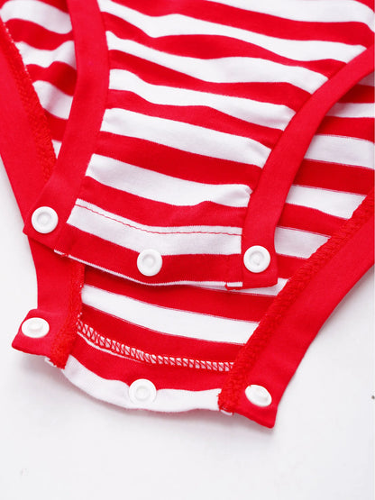 Kids Boys Girls Special Needs Adaptive Clothing Round Neck Short Sleeve Press Buttons Open Crotch Striped Leotard Bodysuit
