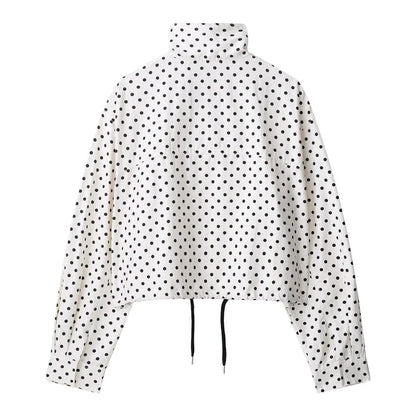 HH Women Elegant Fashion Polka Dot Pink Jacket Single Breasted High Collar Drawstring Coat Spring Lady Trend Street Outwear