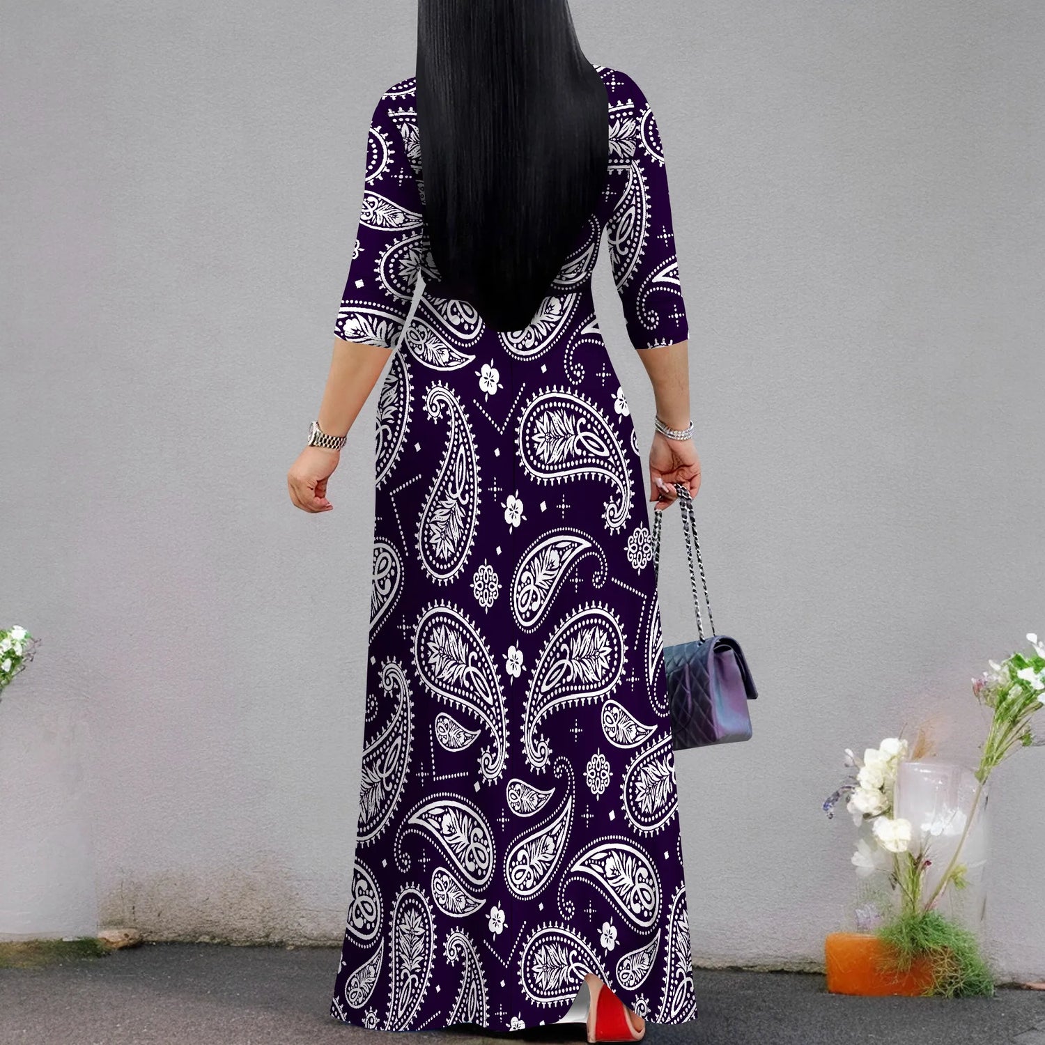 Plus Size Dresses for Women Print Maxi Dresses Flowy 3/4 Sleeve with Belt
