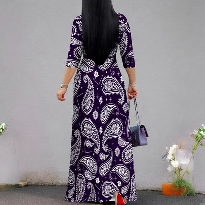Plus Size Dresses for Women Print Maxi Dresses Flowy 3/4 Sleeve with Belt