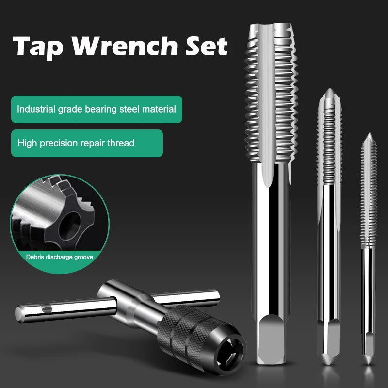 6/8 PCS Manual Tap Wrench Set HSS Right Tapping Drill Bit Thread Punching Tool External Thread Making Steel Screw Tab Hand Tools