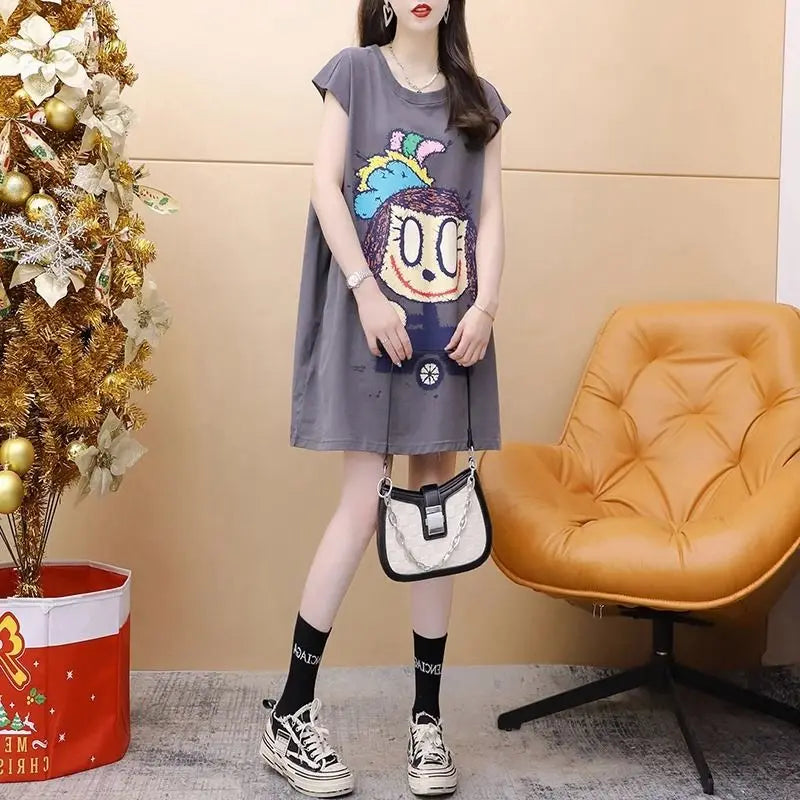 Sleeveless Vest T-shirt for Women New Summer Street Casual Solid Color Loose Print Simplicity Tops Tees Fashion Sweet Clothing