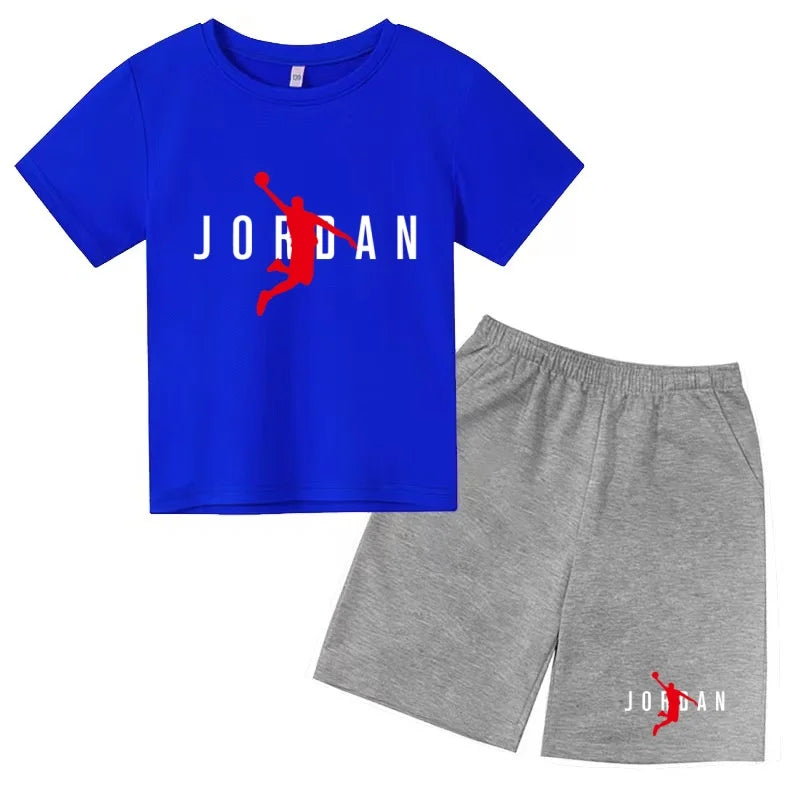 Children Summer Clothes T-shirt Sports Wear Letter Short-Sleeved +Shorts Boy 2P Girl Casual Fashion Coat Sunshine Basketball Set