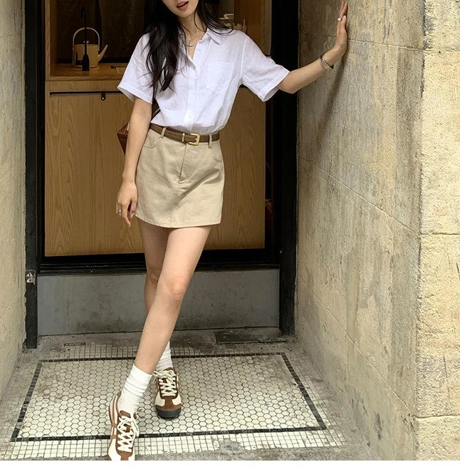 Linen Short-sleeved Shirt Women&