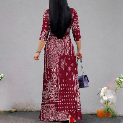 Plus Size Dresses for Women Print Maxi Dresses Flowy 3/4 Sleeve with Belt