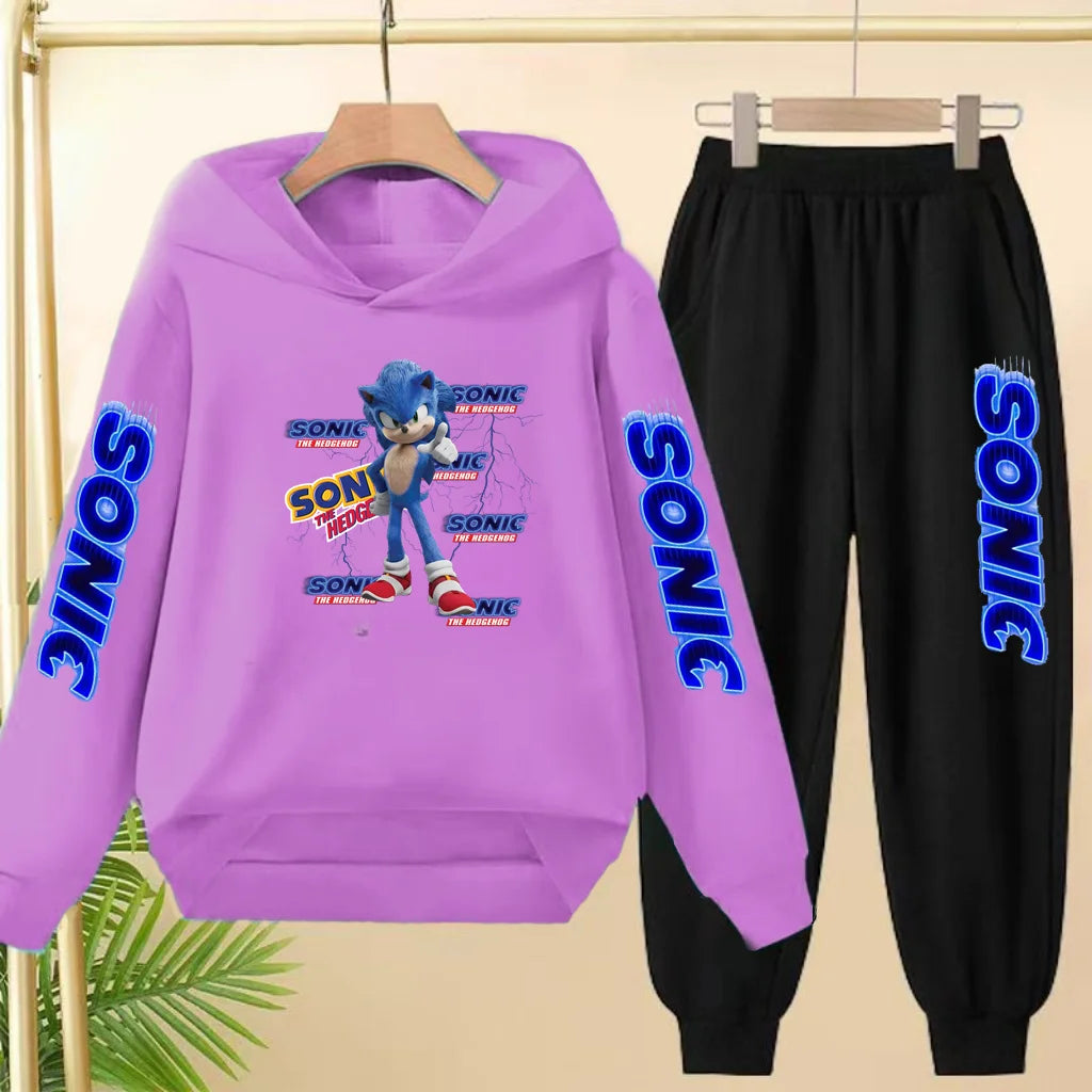 Kids Long-sleeved Clothing Supersonic Jogging Blue Sweatshirt Top Coat+Pants Hoodie Boys Girls 3-12Yrs Clothes Casual Sports Set