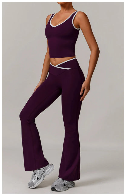 Women Gym Clothes Yoga Suits High Waist Two Piece Set Gym Leggings Yoga Sportswear Fitness Vest Crop Top Tracksuits Sports Bra