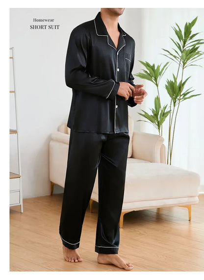 Men Sleepwear Satin Pajama Sets Long Sleeve Tops with Trousers Pajama Pj Sets Soft and Comfortable Autumn Pajamas Loungewear Set
