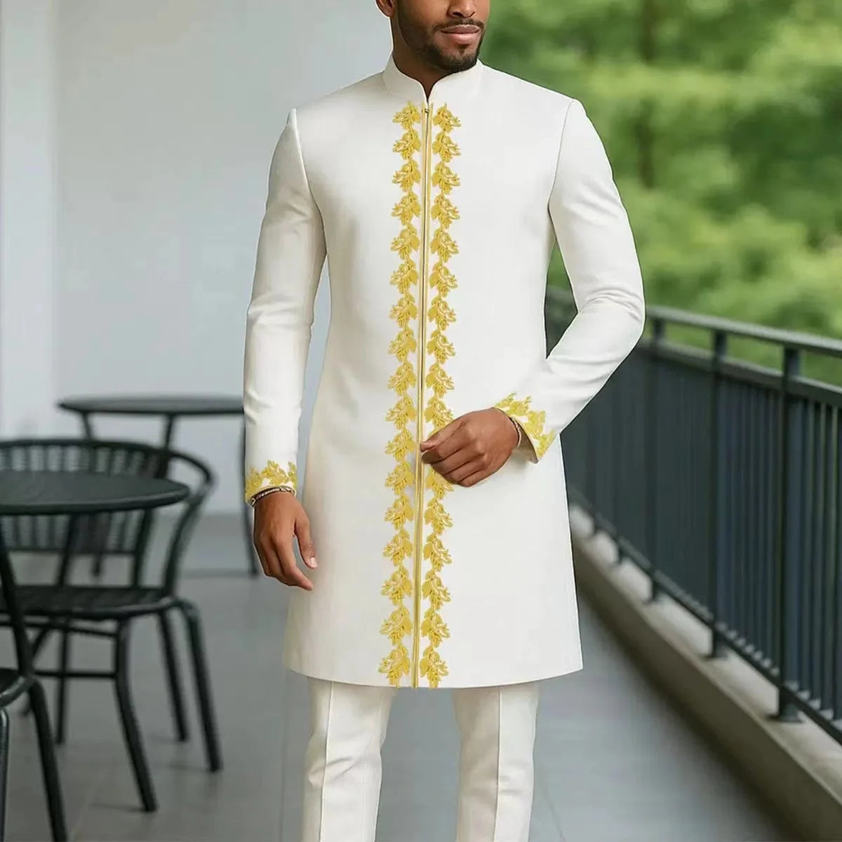 Kaftan Men Wedding Suits Groom Embroidered Pocket Top And Pants Kaunda Suit African casual Outfits Party Fashion Two-piece Set