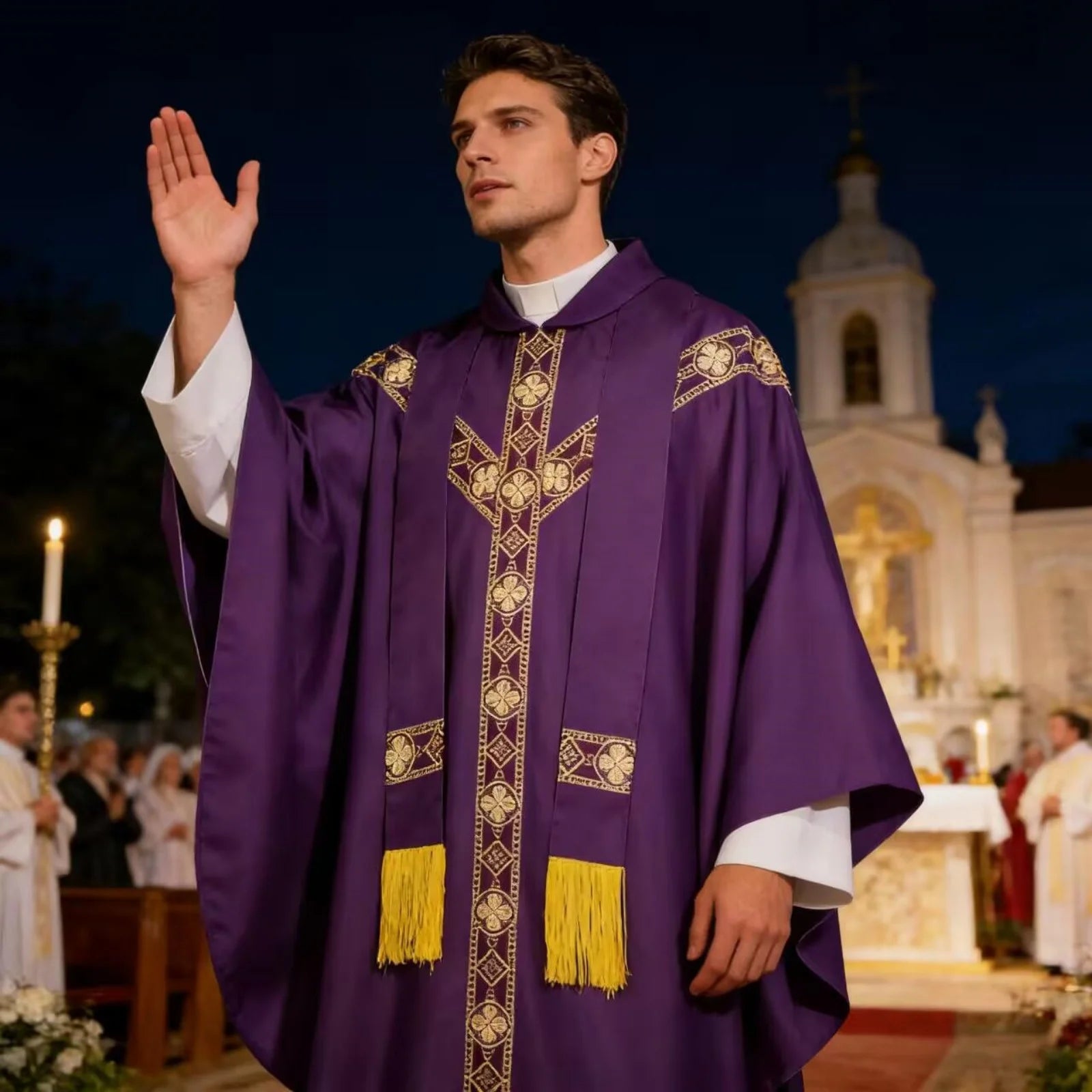 Men Catholic Church Priest Chasuble Embroidered Liturgical Robe Clergy Robe For Mass Prayer Costume Medieval Muslim Costume
