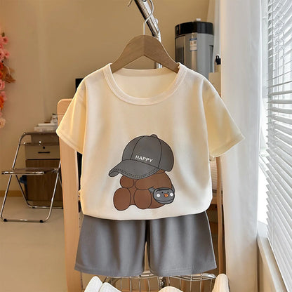 Boys Girls Cartoon Clothing Set Toddler Essentials Breathable Short Sleeve T-shirt Summer Outfit Soft Casual Loose Kids Shorts