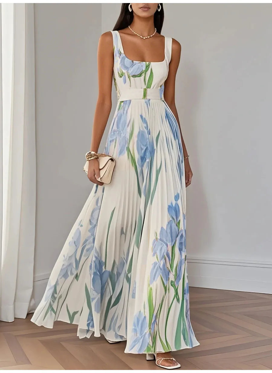 Sexy Flower Print Long Dress Women Summer 2025 Fashion Sleeveless Strap Maxi Dresses Elegant