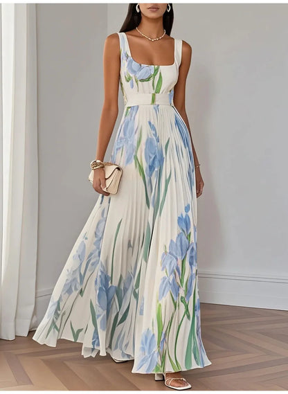 Sexy Flower Print Long Dress Women Summer 2025 Fashion Sleeveless Strap Maxi Dresses Elegant