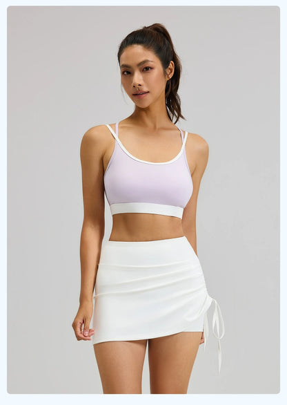 Shirring Sports Skirts with Safety Trousers for Women High Elastic Fashion Casual Fitness Skirts Fake Two Pieces Yoga Skirts