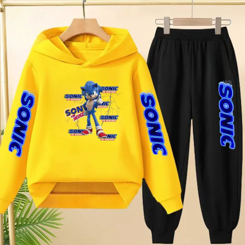 Kids Long-sleeved Clothing Supersonic Jogging Blue Sweatshirt Top Coat+Pants Hoodie Boys Girls 3-12Yrs Clothes Casual Sports Set