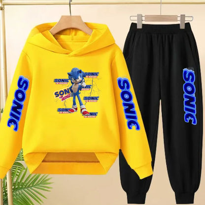 Kids Long-sleeved Clothing Supersonic Jogging Blue Sweatshirt Top Coat+Pants Hoodie Boys Girls 3-12Yrs Clothes Casual Sports Set