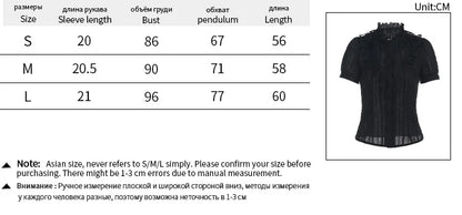 Sweet Lolita Cotton Shirts Women Vintage Gothic Black White Jacquard Short Sleeve Blouses Elegant Office Lady Y2k Tops