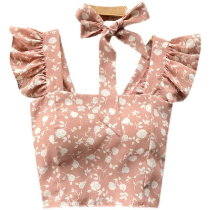 Crop Tops Camis Women Ruffles Sexy Elegant Simple Streetwear Vintage Summer Holiday Casual Young Aesthetic All-match Ulzzang New