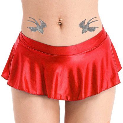 Sexy Womens Glossy Short Skirt Shiny Skater Dance Party Skirt  A-line Skirt 2023 Fashion Summer Women&