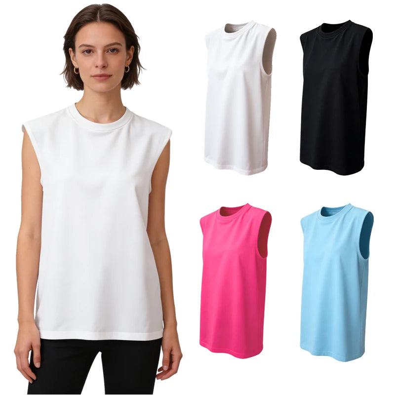 Womens Clothing Sleeveless T-shirt Summer Loose Fit Vest O-Neck Tank Top Comfortable Skin-Friendly Flattering For Everyday Style