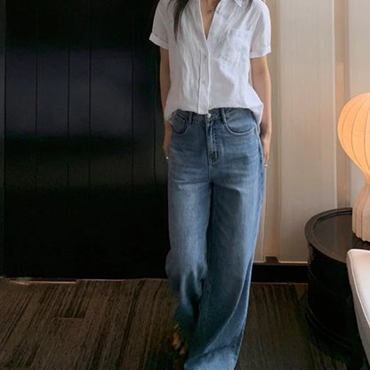 Linen Short-sleeved Shirt Women&