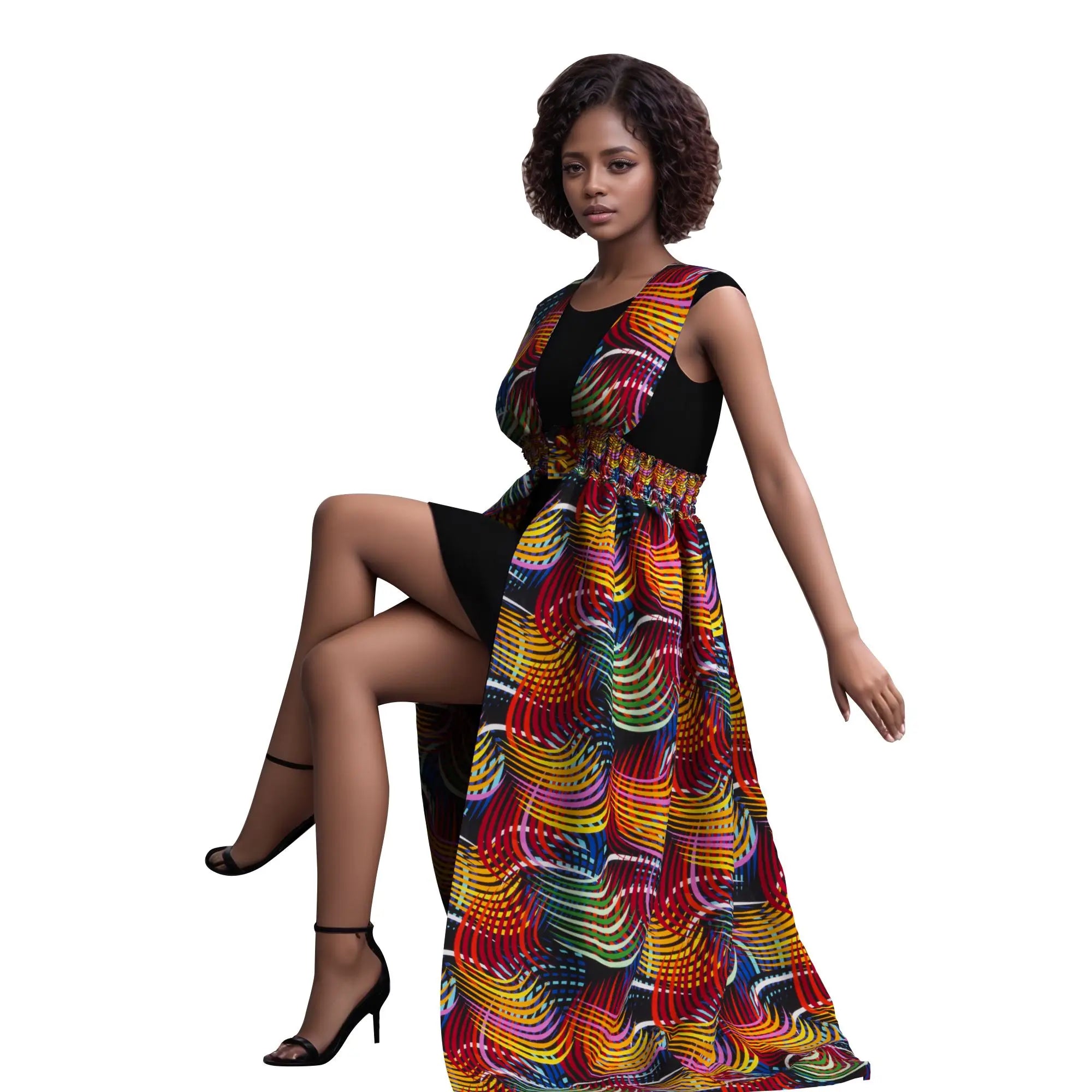 African Print Long Kaftans Dress for Women Sleeveless Vest Dresses Traditional African Design Party Clothing WY11071