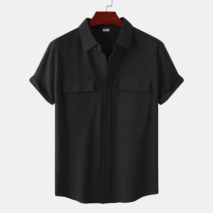 Turn Down Collar Men Shirts Solid Short Sleeve Shirts Single Breasted Casual Shirt Buttons Cardigan Sports Loose Breathable