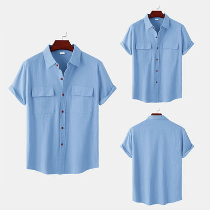 Turn Down Collar Men Shirts Solid Short Sleeve Shirts Single Breasted Casual Shirt Buttons Cardigan Sports Loose Breathable