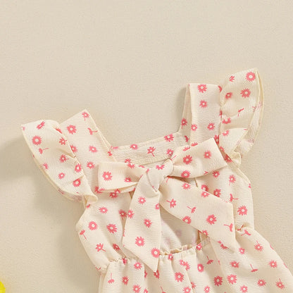 Toddler Kids Clothes Girls Summer Overalls Cotton Floral Print Backless Bowknot Rompers Jumpsuits  Baby Clothing
