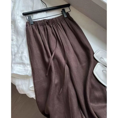 Summer High Waist Linen Pants Women Men Fashion Boho Wide Leg Palazzo Trousers Brown Casual Loose Beach Drag Pants