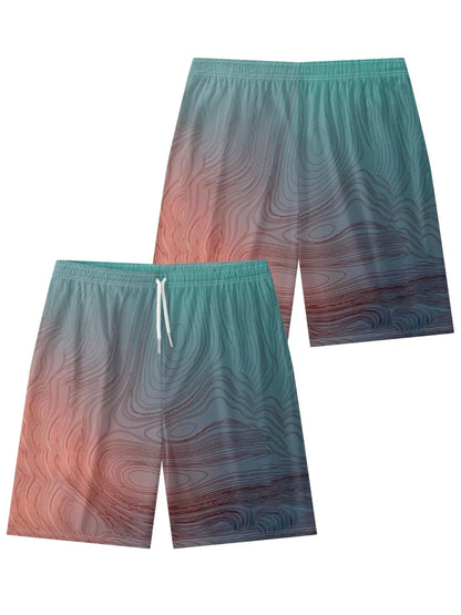 Lines Abstract Colorful Art Printed Urban Shorts Summer Essential Cool Chic Beachwear Gym Streetwear Couple All-Match Oversized