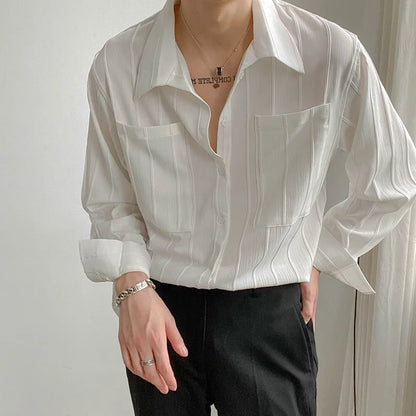 High-end Men Clothing Long Sleeve Business Social Shirts Fashion Drapped Solid All-match Blouse Non-ironing Dress Shirts for Men