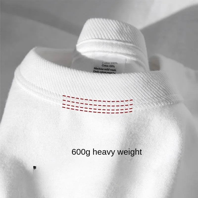600g Cotton T-Shirts Men Short Sleeved Heavyweight Summer Round Neck Loose Breathable Shirt for Men Women Basic Tee