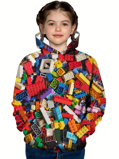 Kids Clothes Boy Hoodies Girl Clothes Long Sleeve Building Block Print Casual Kids Summer Autumn Clothes Top Children&