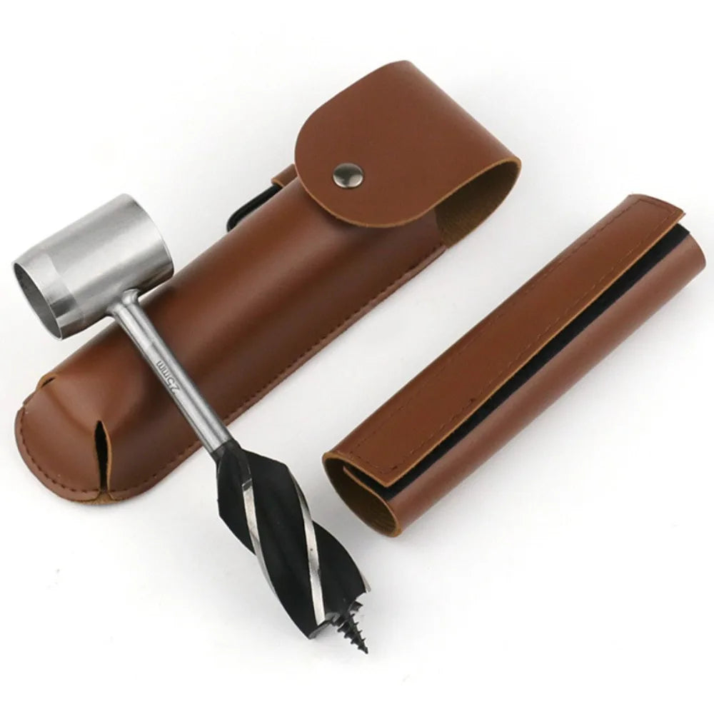 Outdoor survival tools, jungle woodworking hand drill, Scottish drill bit and handhole maker, with leather protective case.