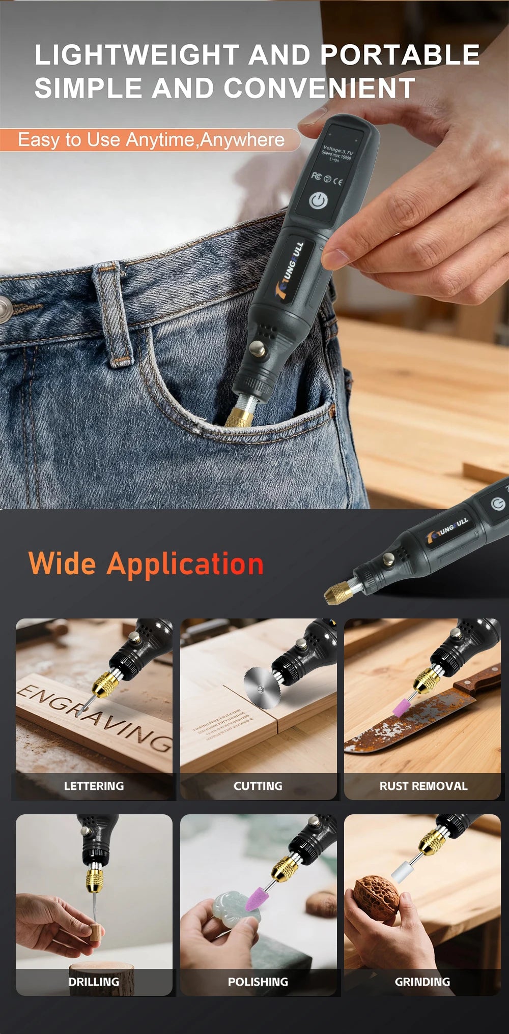 Mini Electric Drill USB Wireless Mini Handheld Drill Rotary Tool Woodworking Engraving Pen Dremel Tools for Jewelry Metal Glass