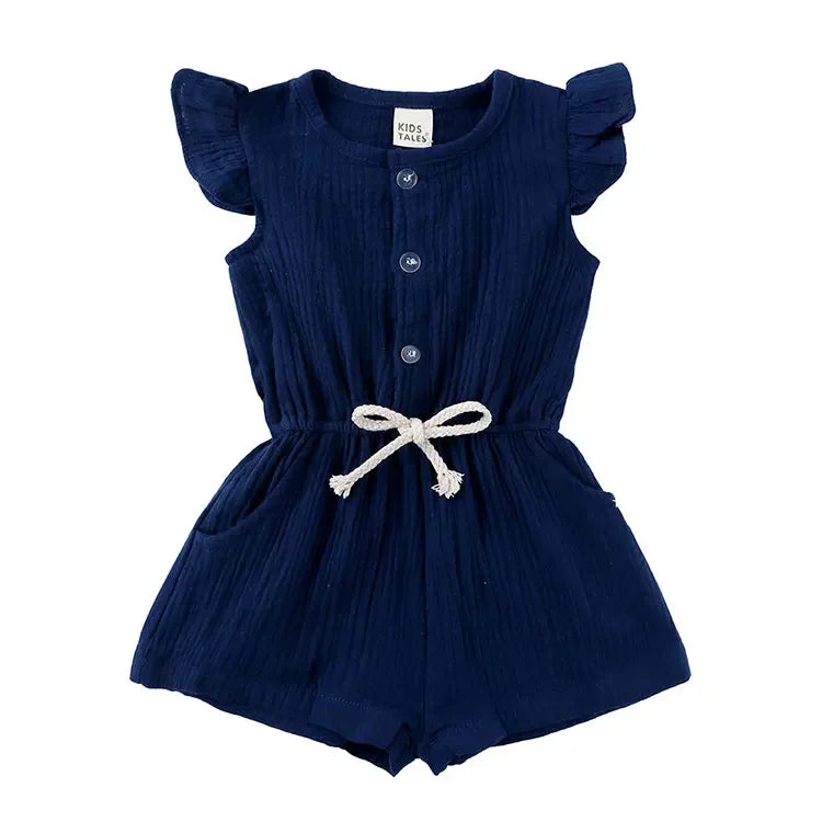 Summer New Kids Clothes Girls Rompers Cotton Linen Kids Jumpsuits Short Sleeve Children Clothing Girls Rompers 1-5 Years