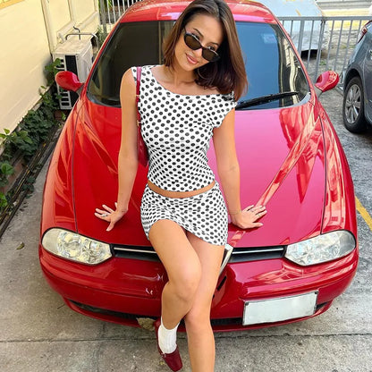Fashionable Printed Unique Sleeveless Slim Fit Short Skirt Set Women&