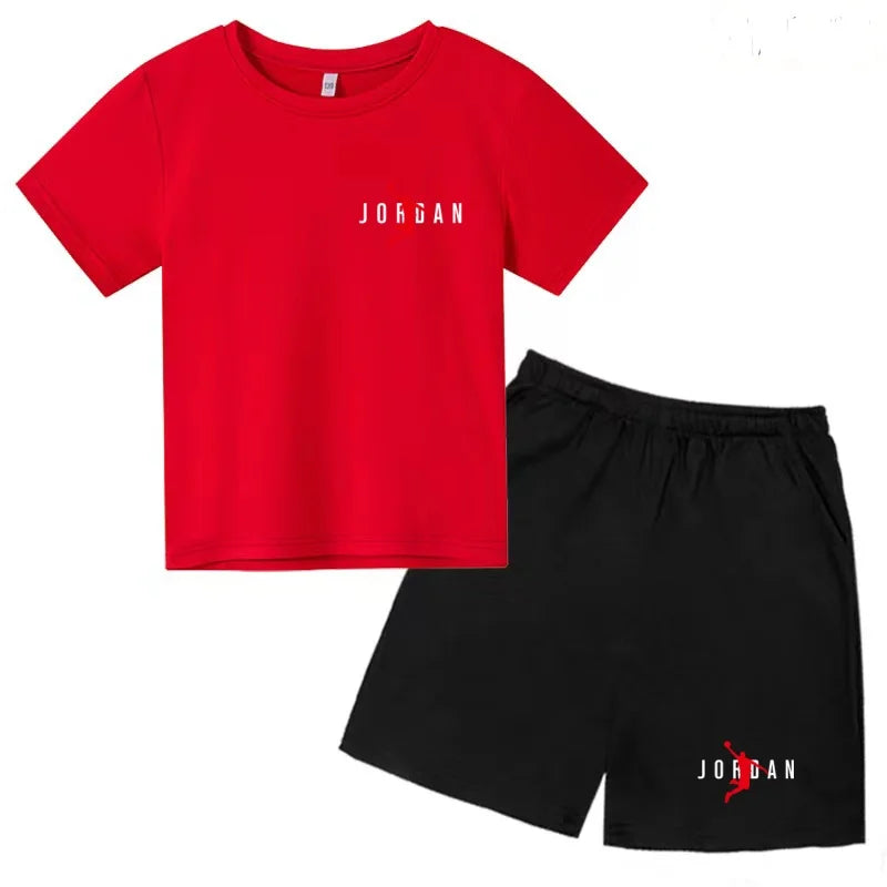 Children Summer Clothes T-shirt Sports Wear Letter Short-Sleeved +Shorts Boy 2P Girl Casual Fashion Coat Sunshine Basketball Set