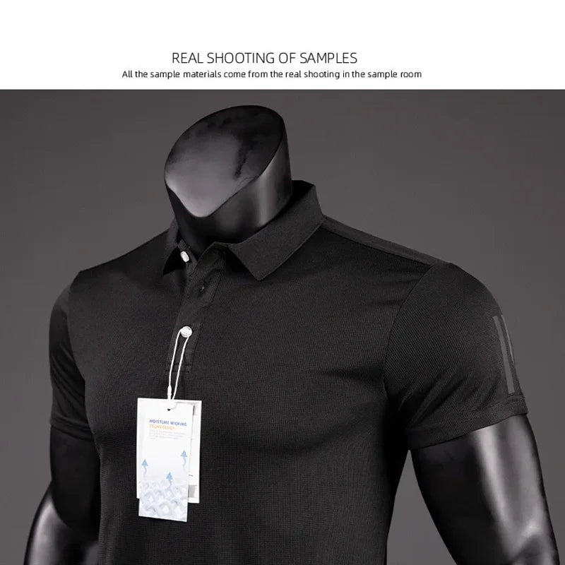 Polo Shirt Men Casual Solid Breathable Shirt Summer Sportswear Quick Dry Jerseys Tops Camisa Polo Shirts Reflective Strip Sleeve