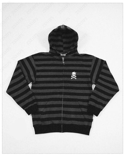 Hoodies Women Winter Clothes Gothic Hoodie 90s Korea kpop Tops Stripe Long Sleeves Casual  Skull Harajuku Vintage Zip Up Hoodie