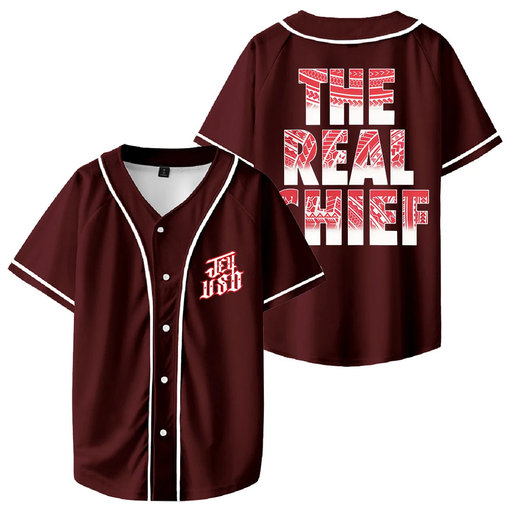 Jey Uso The Real Chief Baseball Jersey V-Neck Short Sleeve Streetwear Tee Men Women University Uniform Tops