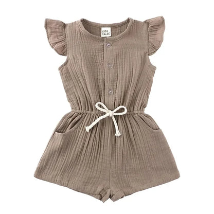 Summer New Kids Clothes Girls Rompers Cotton Linen Kids Jumpsuits Short Sleeve Children Clothing Girls Rompers 1-5 Years