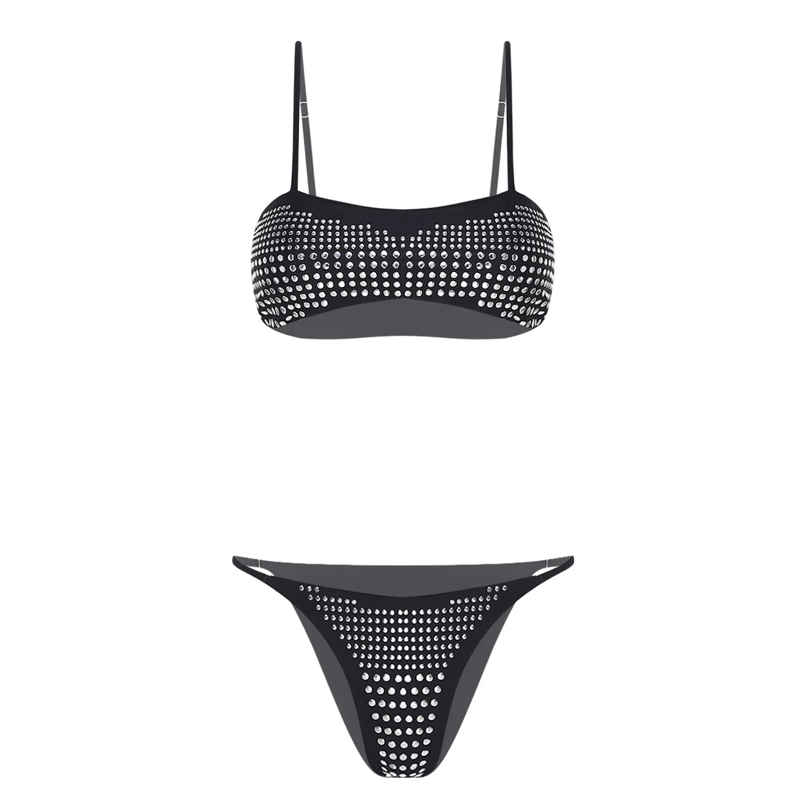 Womens Bikini Swimwear Beach Bathing Suit Shiny Sequin Two Pieces Swimwear Bikini Top with High Waist Briefs 2-piece Beachwear