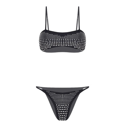 Womens Bikini Swimwear Beach Bathing Suit Shiny Sequin Two Pieces Swimwear Bikini Top with High Waist Briefs 2-piece Beachwear