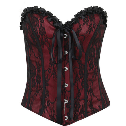 Tube Top Gothic Printed Lace Trim Sleeveless Metal Buttons Lace-up Corsets Tank Top Court Elegant Fairy Grunge Top